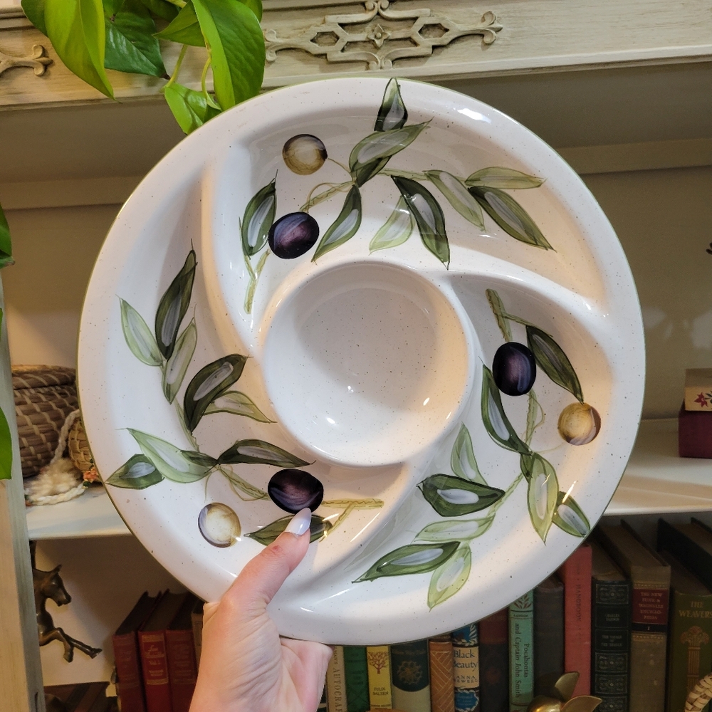 Stoneware Olive Tree Pier One Sorrento Large Chip & Dip Speckled Tray